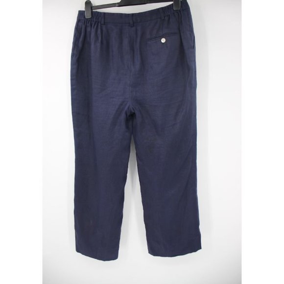 Lauren Ralph Lauren‎ Women W34 Flat front silk linen pants navy blue pockets - Picture 3 of 11